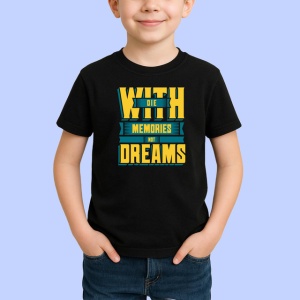 Tricou Memories Not Dreams Text Albastru Galben, din bumbac 100%, tricou negru Copii | Dama | Barbat