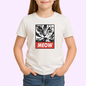 Tricou Meow Portret Pisica Gri Detaliat, din bumbac 100% , tricou alb pentru Copii | Dama | Barbat - Img 2