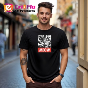 Tricou Meow Portret Pisica Gri Detaliat, din bumbac 100%, tricou negru Copii | Dama | Barbat - Img 5