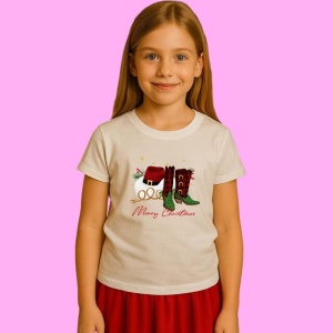 Tricou Merry Christmas Cowboy Vibes, din bumbac 100%, tricou alb, Copii | Dama | Barbat