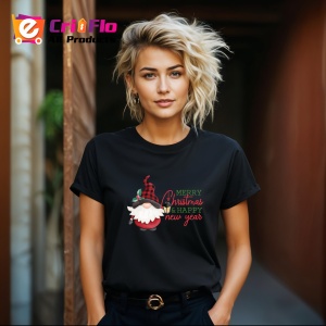 Tricou Merry Christmas Happy New Year Gnom, din bumbac 100%, tricou negru, Dama | Barbat - Img 6