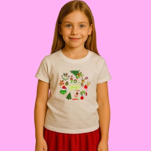 Tricou Merry Grinch Mas Christmas Lights Doodle, din bumbac 100%, tricou alb, Copii | Dama | Barbat - Img 2