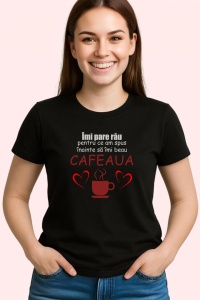 Tricou Mesaj Cafea Regret Funny, din bumbac 100%, tricou negru, Dama | Barbat - Img 2