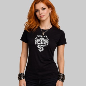 Tricou Metallica Craniu Cu Sarpe, din bumbac 100%, tricou negru, Dama | Barbat