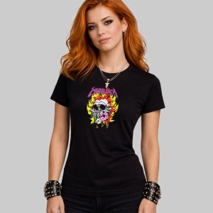 Tricou Metallica Craniu Flacari Si Flori, din bumbac 100%, tricou negru, Dama | Barbat