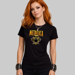 Tricou Metallica Logo Craniu Monstru, din bumbac 100%, tricou negru, Dama | Barbat - Img 3