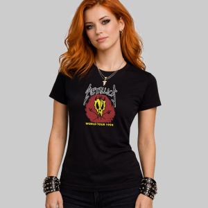Tricou Metallica World Tour 1994 Craniu, din bumbac 100%, tricou negru, Dama | Barbat - Img 2