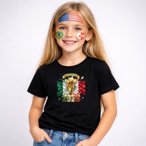 Tricou Mexico World Cup 2026 Fifa V2, din bumbac 100%, tricou negru, Copii | Dama | Barbat