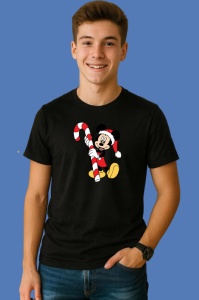 Tricou Mickey Cu Baston Dulce Craciun, din bumbac 100% Copii | Dama | Barbat - Img 2