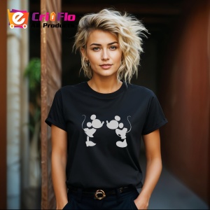 Tricou Mickey Minnie Kiss Silhouette, din bumbac 100%, tricou negru, Dama | Barbat - Img 6