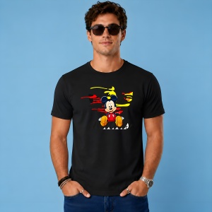 Tricou Mickey Mouse Logo Abstract Paint Drip Negru Galben Rosu Urban Style, din bumbac 100%, tricou negru, Copii | Dama | Barbat