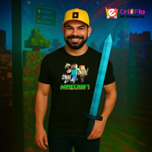 Tricou Minecraft Aventuriera Cu Topor Tricou Negru Copii | Dama | Barbat - Img 4