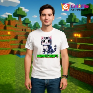 Tricou Minecraft Pisica Gri Tricou Alb Copii | Dama | Barbat