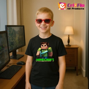 Tricou Minecraft Razboinicul Verde Tricou Negru Copii | Dama | Barbat - Img 8