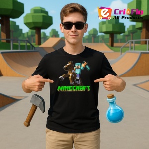 Tricou Minecraft Steve calaretul luptator Tricou Negru Copii | Dama | Barbat - Img 2