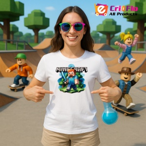 Tricou Minecraft Steve Cu Sabie Tricou Alb Copii | Dama | Barbat - Img 3