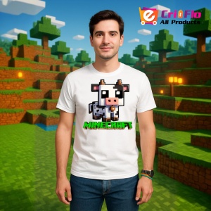 Tricou Minecraft Vaca Cubica Tricou Alb Copii | Dama | Barbat