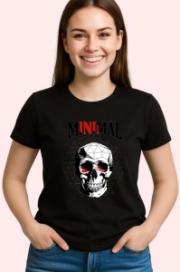 Tricou Minimal Craniu Alb Negru, Copii | Dama | Barbat, culoare negru