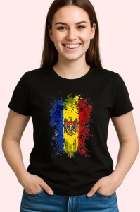 Tricou Moldova Steag Splash Art, Copii | Dama | Barbat, culoare negru - Img 4