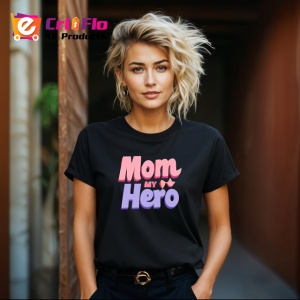 Tricou Mom My Hero Text Roz Cu Mov, din bumbac 100%, tricou negru Dama | Barbat - Img 3