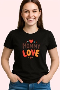 Tricou Mommy Love Text Colorat Inimi, din bumbac 100%, tricou negru Dama - Img 2