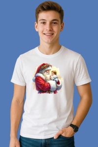 Tricou Mos Craciun Cu Copil, din bumbac 100%, tricou alb, Copii | Dama | Barbat - Img 2
