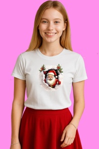 Tricou Mos Craciun Cu Fundal Alb Si Clopotel Craciun, din bumbac 100% Copii | Dama | Barbat - Img 3