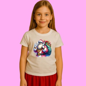 Tricou Mos Craciun Cu Sac Mare Si Ochelari De Soare, din bumbac 100%, tricou alb, Copii | Dama | Barbat - Img 2
