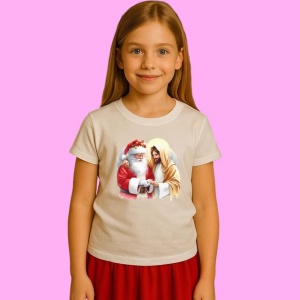 Tricou Mos Craciun Si Iisus Schimb De Cadouri, din bumbac 100%, tricou alb, Copii | Dama | Barbat - Img 2