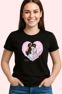 Tricou Mothers Day Mama Si Copilul Imbratisati Inima, din bumbac 100%, tricou negru Dama | Barbat