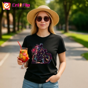 Tricou Motociclist cu vopsea stropita in fundal Copii | Dama | Barbat, culoare negru - Img 7