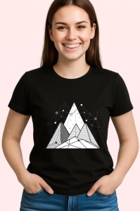 Tricou Munti Alb Negru Linii Geometrice, Copii | Dama | Barbat, culoare negru - Img 3