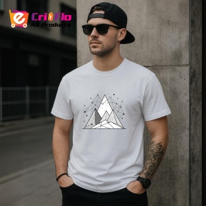 Tricou Munti Alb Negru Linii Geometrice, Copii | Dama | Barbat - Img 5