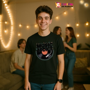 Tricou Music Addict Disc Vinil Text, Copii | Dama | Barbat, culoare negru - Img 6