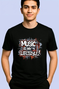Tricou Music Is My Lifestyle Tip Graffiti, Copii | Dama | Barbat, culoare negru - Img 2
