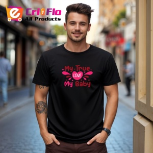 Tricou My True Love My Baby Text Roz Inimi, din bumbac 100%, tricou negru Copii | Dama | Barbat - Img 5