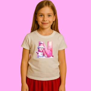 Tricou N Litera Craciun Roz Cu Om De Zapada Fulgi De Zapada, din bumbac 100% Copii | Dama | Barbat
