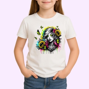 Tricou neon eyes girl flowers tattoo, fata cu ochi neon si tatuaje florale, Copii | Dama | Barbat - Img 3