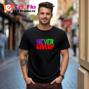Tricou Never Give Up Font Mare Colorat V3, din bumbac 100%, tricou negru Copii | Dama | Barbat - Img 5