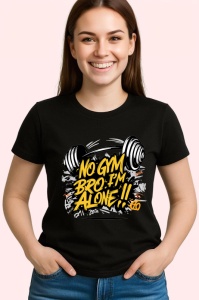 Tricou No Gym Bro Im Alone Haltere, Copii | Dama | Barbat, culoare negru - Img 3