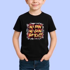 Tricou No Pain No Gain Rosu Agresiv, Copii | Dama | Barbat, culoare negru - Img 3
