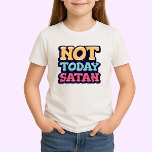 Tricou Not Today Satan Text Mare Colorat, din bumbac 100% , tricou alb pentru Copii | Dama | Barbat