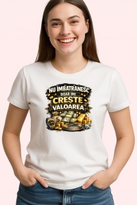 Tricou Nu Imbatranesc Doar Imi Creste Valoarea Bani, din bumbac 100% , tricou alb pentru Copii | Dama | Barbat - Img 2