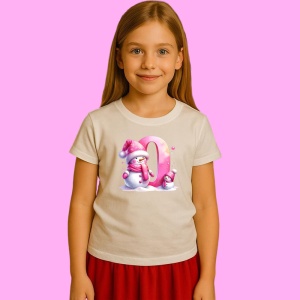 Tricou O Litera Craciun Roz Cu Om De Zapada Fulgi De Zapada, din bumbac 100% Copii | Dama | Barbat - Img 2