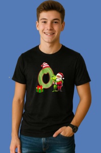 Tricou O Litere Craciun Cu Mos Si Spiridus Verde, din bumbac 100% Copii | Dama | Barbat - Img 2