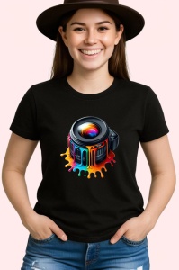Tricou Obiectiv foto colorat fotografie urbana artistica Copii | Dama | Barbat, culoare negru