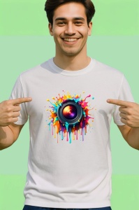 Tricou Obiectiv foto cu stropi de culoare fundal alb Copii | Dama | Barbat - Img 2
