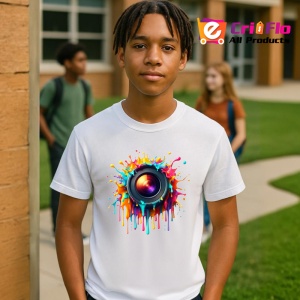 Tricou Obiectiv foto cu stropi de culoare fundal alb Copii | Dama | Barbat - Img 4