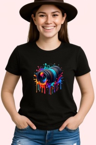 Tricou Obiectiv negru cu culori arta digitala vibranta Copii | Dama | Barbat, culoare negru - Img 3