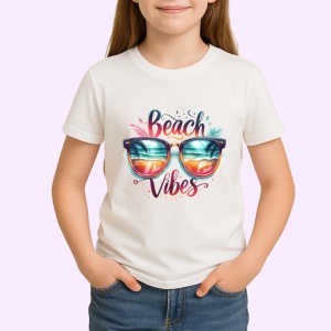 Tricou Ochelari de soare text beach vibes atmosfera tropicala Copii | Dama | Barbat Barbat - Img 4